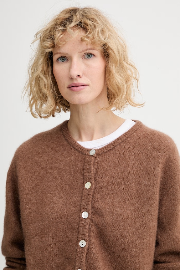 Ζακέτα από μίγμα μαλλιού American Vintage GILET ML COL ROND καφέ VITO19E