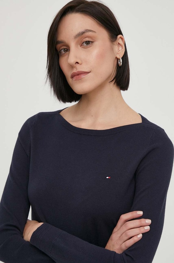 Sveter Tommy Hilfiger tmavomodrá WW0WW42050