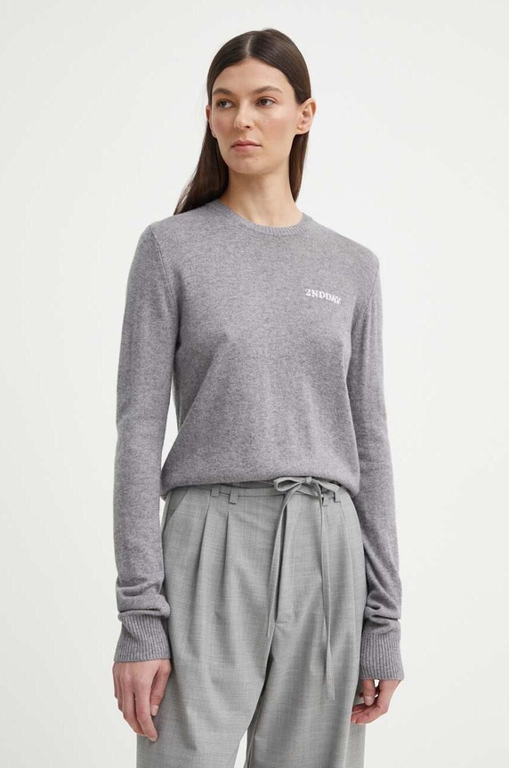 2NDDAY sweter z domieszką wełny Lance 2ND Lance TT - Soft Wool Blen okrągły szary 2000340408