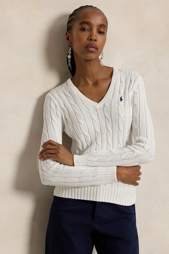 Polo Ralph Lauren sweter bawełniany damski gładkie biały 211971870
