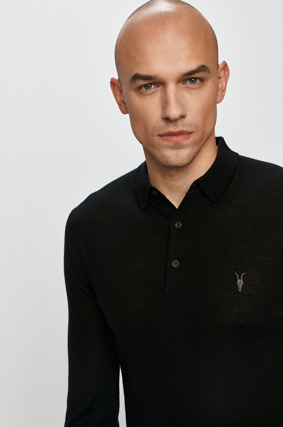 AllSaints – Longsleeve MODE MERINO LS POLO czarny MK005D