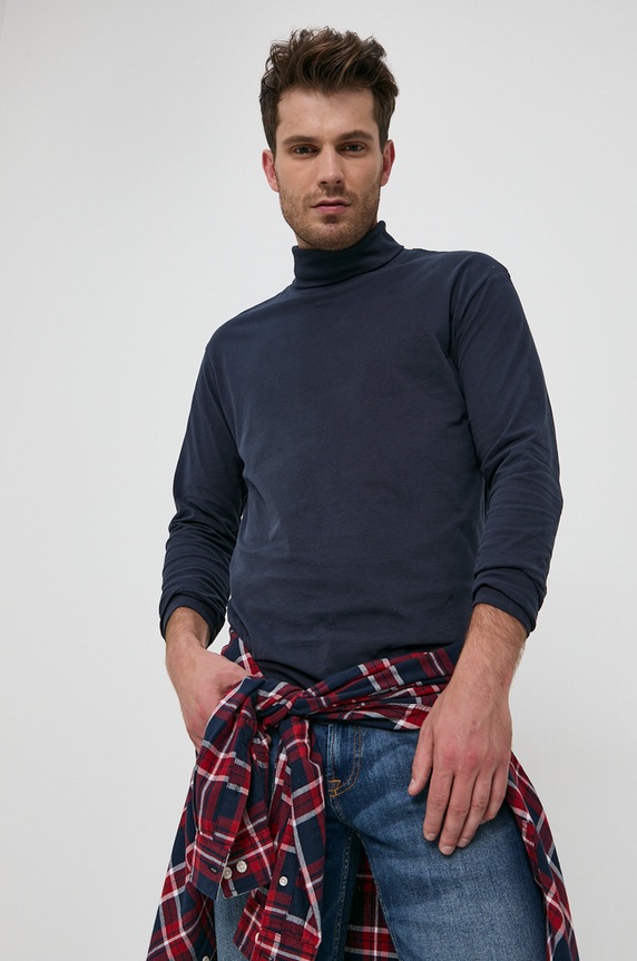 Jack & Jones - Longsleeve bawełniany granatowy 12190713