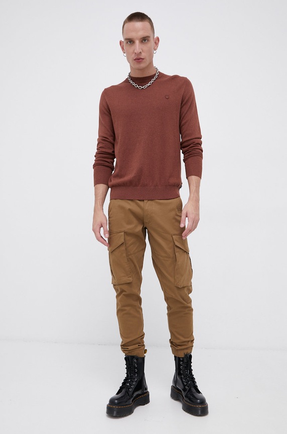 Premium by Jack&Jones Sweter z domieszką kaszmiru 12192311 brązowy AA00