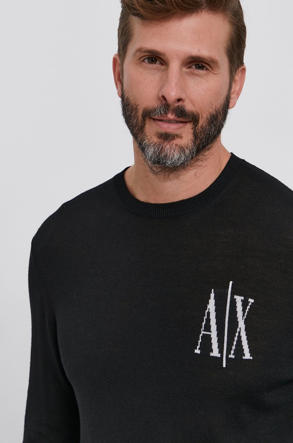 Armani Exchange Sweter wełniany 8NZM4R.ZM8AZ.NOS okrągły czarny 8NZM4R.ZM8AZ.NOS