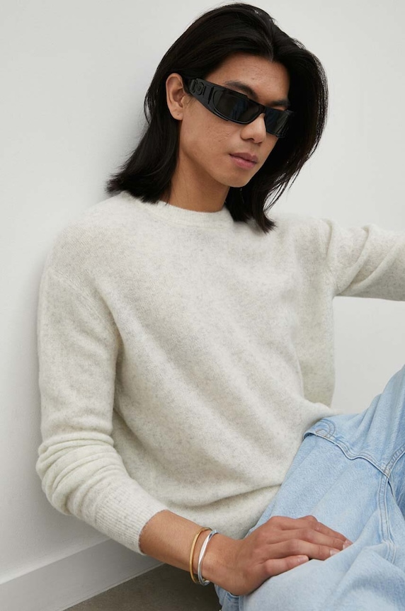 American Vintage sweter wełniany okrągły szary MRAZ18A