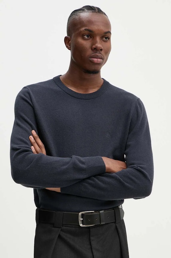 Marc O'Polo sweter z domieszką wełny okrągły granatowy 5000009265
