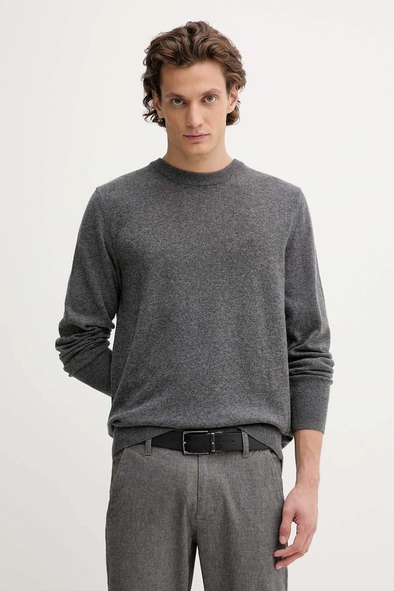 Marc O'Polo sweter z domieszką wełny okrągły szary 5000009265