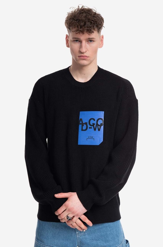 A-COLD-WALL* pulover Patch Pocket Knit grosime medie negru ACWMK094
