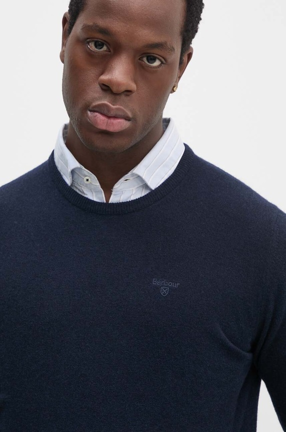 Barbour sweter wełniany okrągły granatowy MKN0345