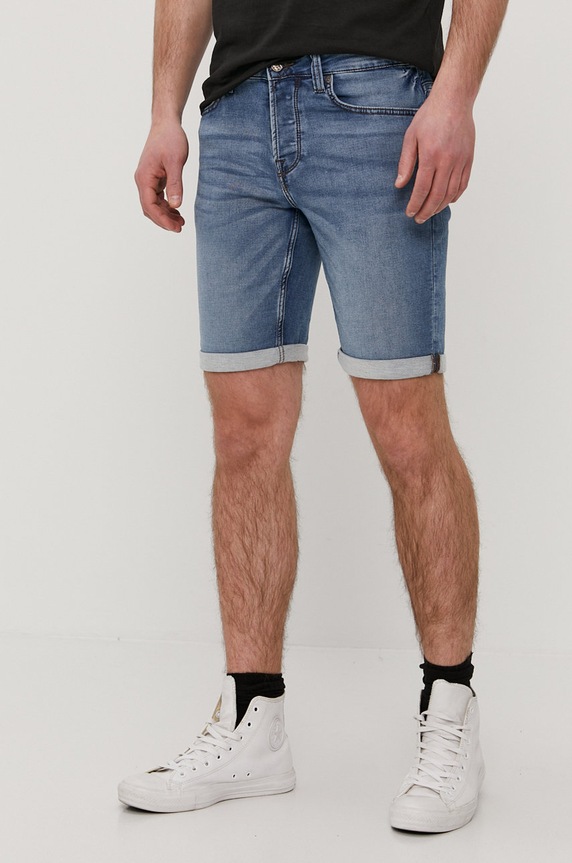 Only & Sons Szorty jeansowe z elastanem niebieski 22018584