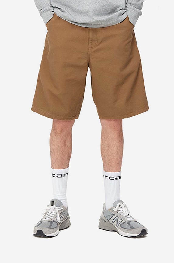 Carhartt WIP szorty bawełniane Single Knee gładkie brązowy I027942.HAMILTON.B