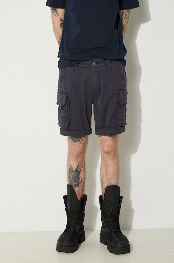 Alpha Industries Crew Short 176203 07 pantaloni scuți cargo bărbați din bumbac cu elastan uni bleumarin 176203.07