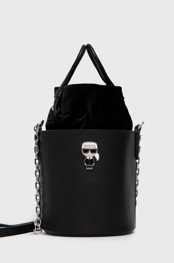 Karl Lagerfeld torebka skórzana skóra licowa czarny 225W3009