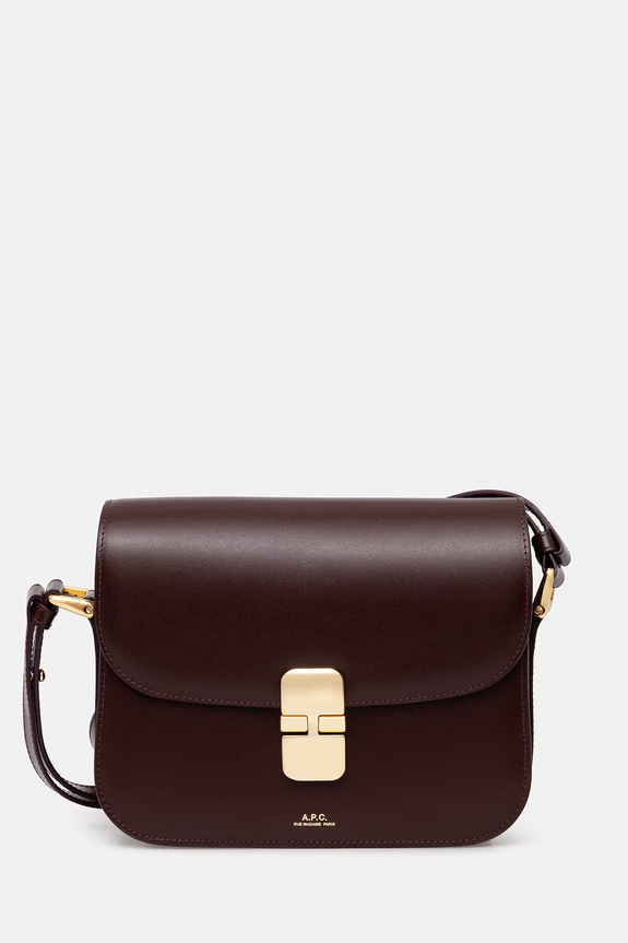 Кожена чанта A.P.C. Sac Grace Small изчистен бордо PXBMW.F61413