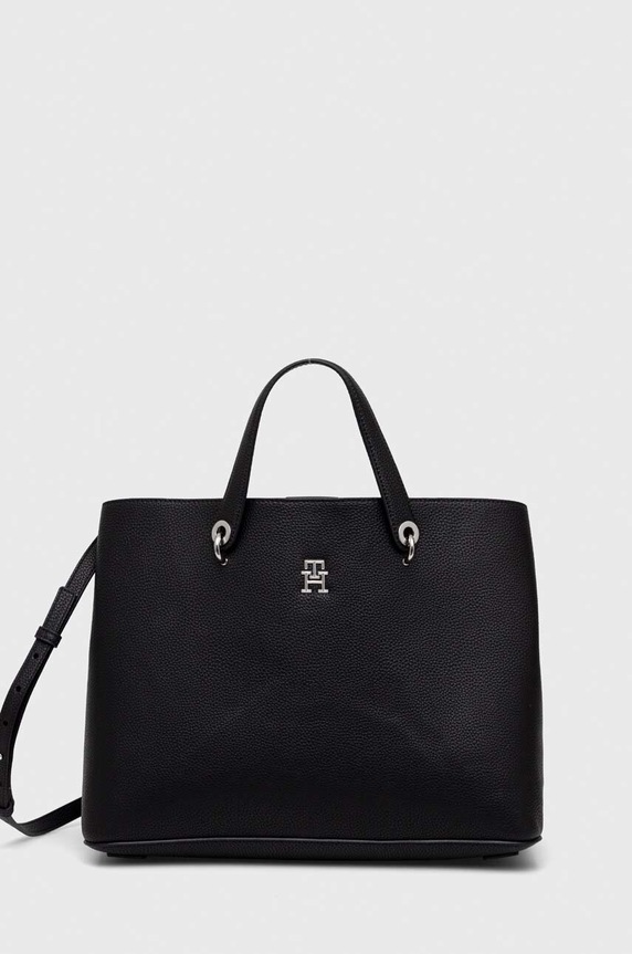 Torbica Tommy Hilfiger Imitacija zrnatega usnja črna AW0AW15177.NOS