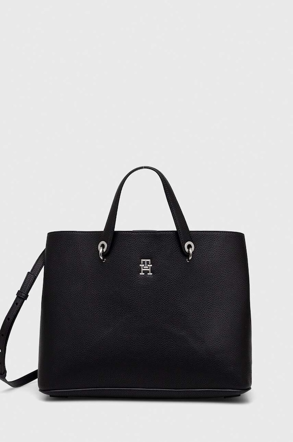 Torbica Tommy Hilfiger Imitacija zrnatega usnja črna AW0AW15177.NOS