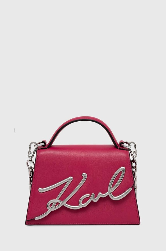 Kožená kabelka Karl Lagerfeld K/SIGNATURE usňová koža ružová 240W3004