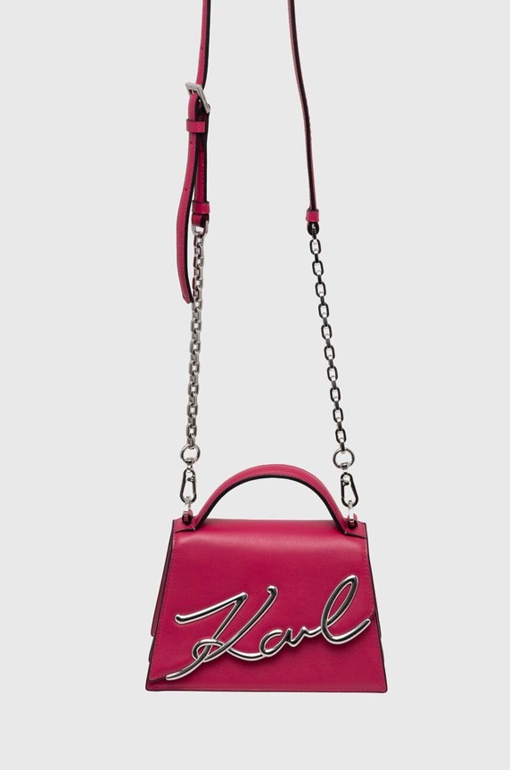 Kožená kabelka Karl Lagerfeld K/SIGNATURE ružová 240W3004