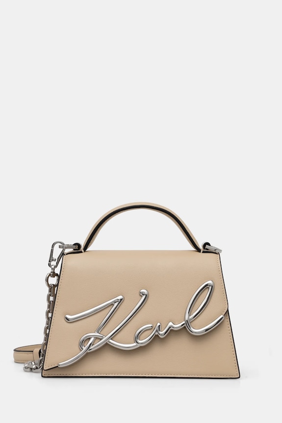Karl Lagerfeld torebka crossbody damska skórzana K/SIGNATURE nie mieści A4 beżowy A1W30038