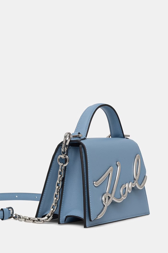Karl Lagerfeld чанта crossbody дамска от кожа K/SIGNATURE A1W30038 син AA00