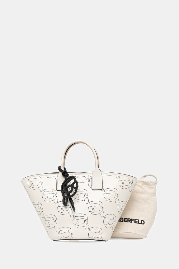 Kožna torba Karl Lagerfeld IKON natpis bež A1W30492