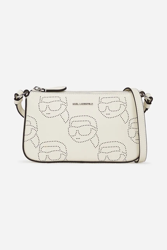 Δερμάτινη τσάντα Karl Lagerfeld IKON λείο δέρμα λευκό A2W32017