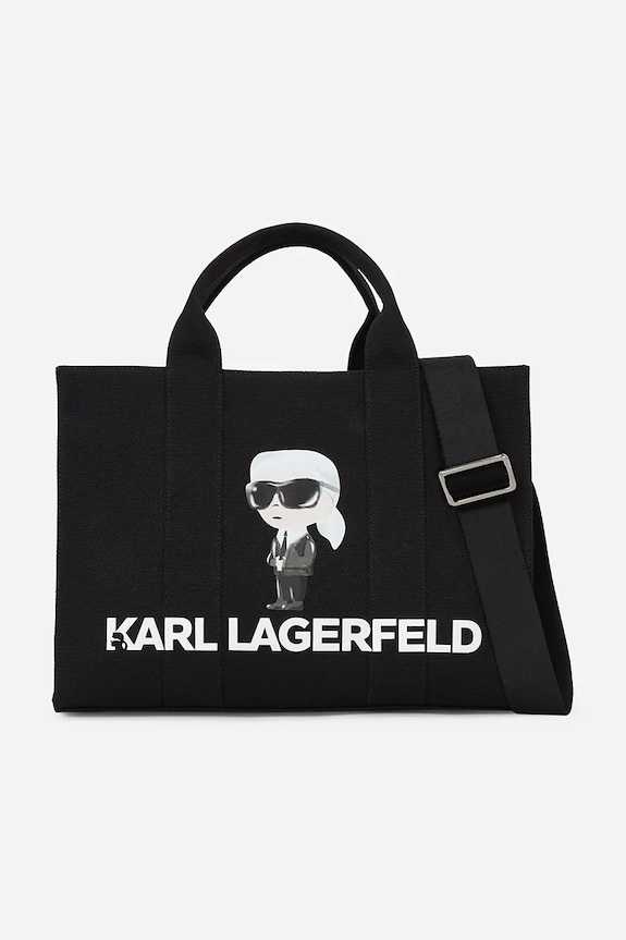 Bavlnená taška Karl Lagerfeld IKON potlač čierna A2W50047
