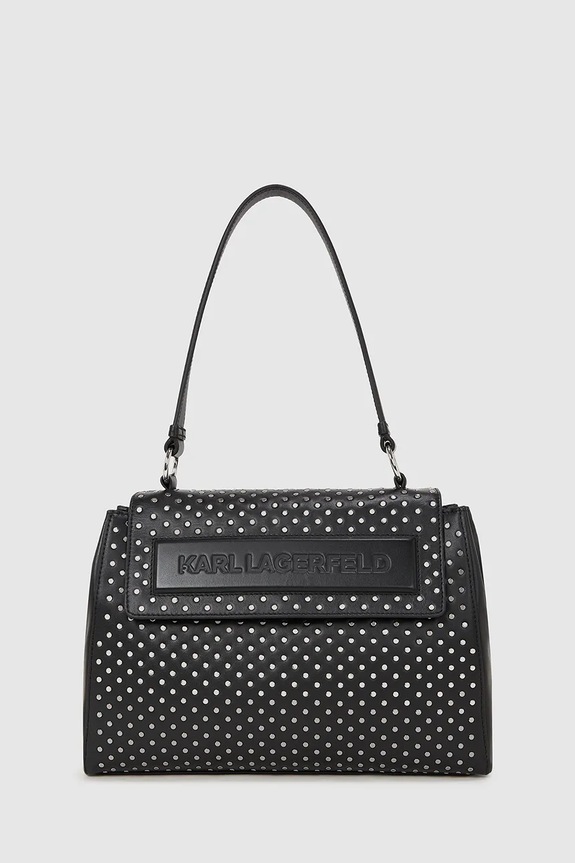 Kožna torba Karl Lagerfeld natpis crna A4W30086