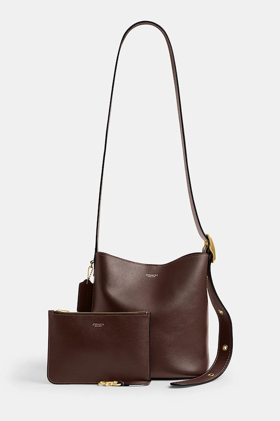 Coach Bleecker Bucket Bag 21 дамска чанта кросбоди от кожа изчистен кафяв CCX07
