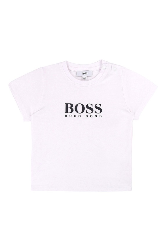 BOSS - T-shirt dziecięcy J05P07 nadruk biały J05P07