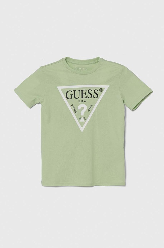 Παιδικό βαμβακερό μπλουζάκι Guess στάμπα πράσινο L73I55.K8HM0.PPYH