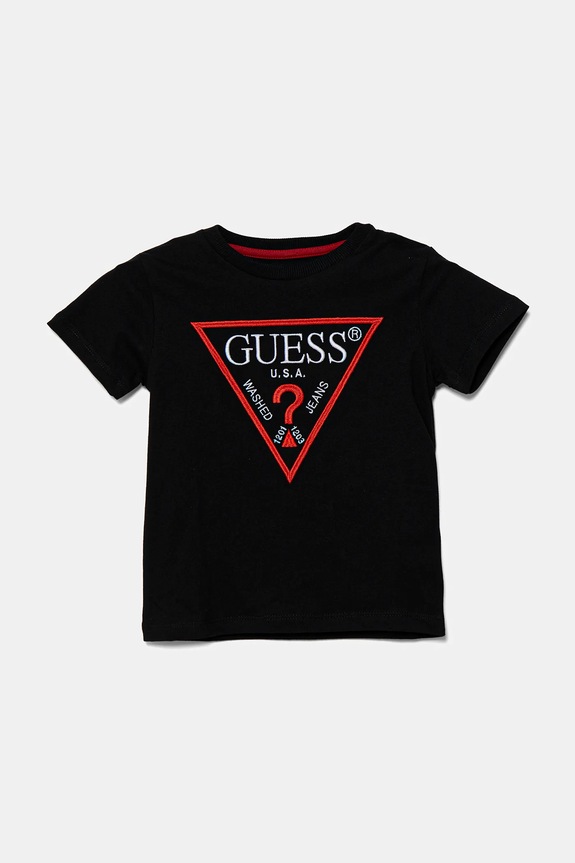 Dětské bavlněné tričko Guess kulatý černá N4YI37.K8HM4.PPYA