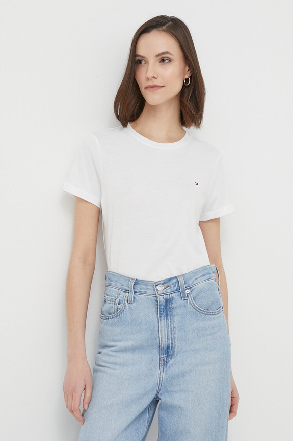 Tommy Hilfiger top uni alb WW0WW22043