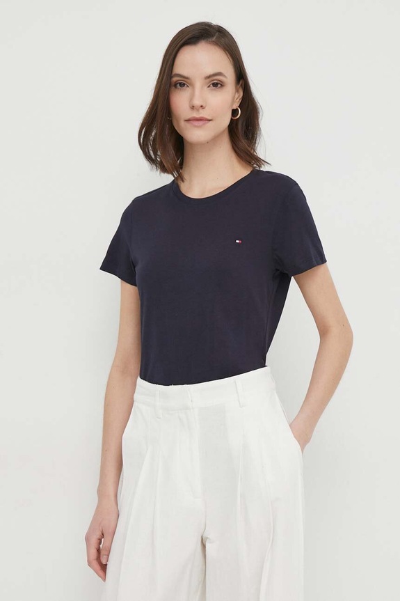 Tommy Hilfiger - T-shirt WW0WW22043 bawełna granatowy WW0WW22043
