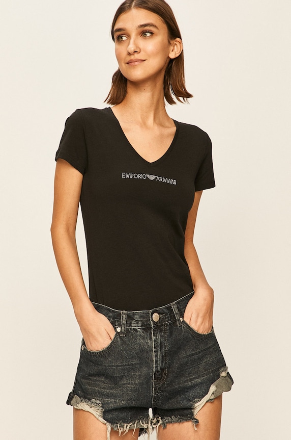 Emporio Armani - Tričko s elastanom čierna 164407.CC318