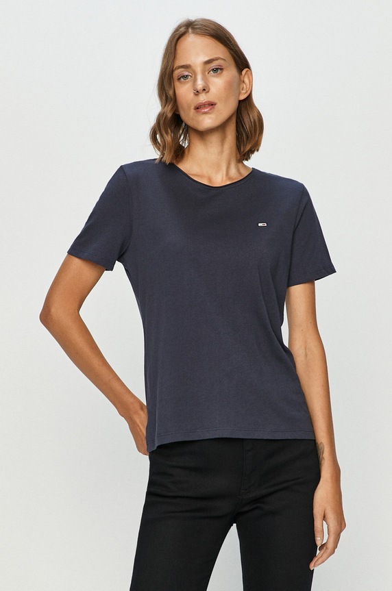 Tommy Jeans - T-shirt DW0DW09194.NOS bawełna granatowy DW0DW09194.NOS
