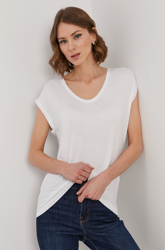 Pieces T-shirt z elastanem biały 17078732