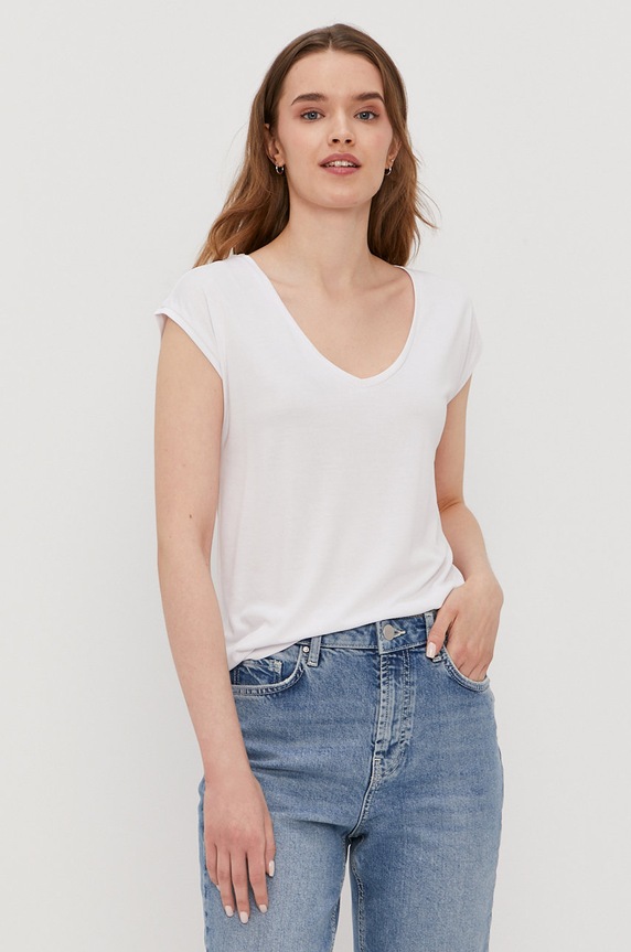 Pieces T-shirt z elastanem biały 17095260