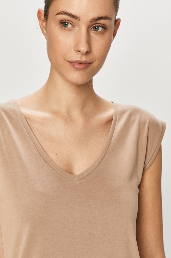 Pieces T-shirt z elastanem beżowy 17095260