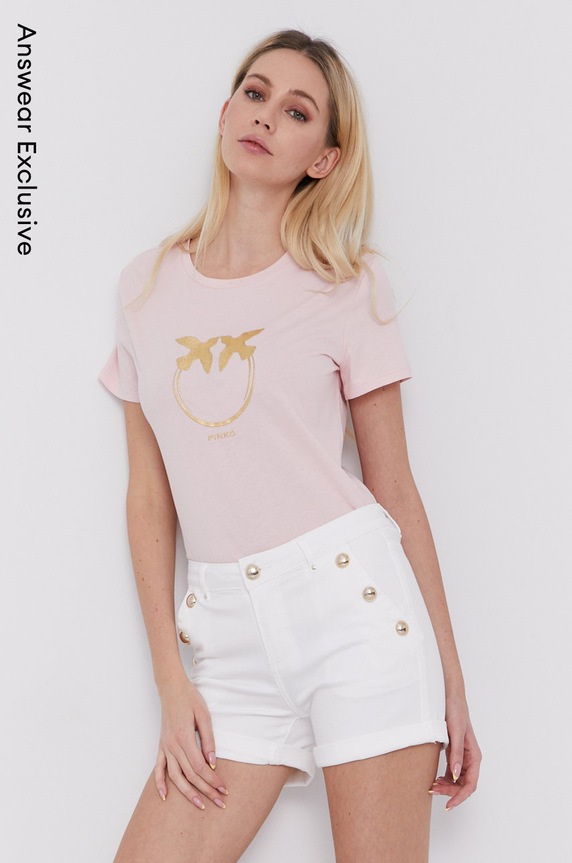 Pinko T-shirt SPEC PROD nadruk różowy 1N137X.Y651