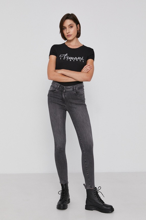 Armani Exchange pamut póló 8NYT91.YJG3Z.NOS fekete AA00