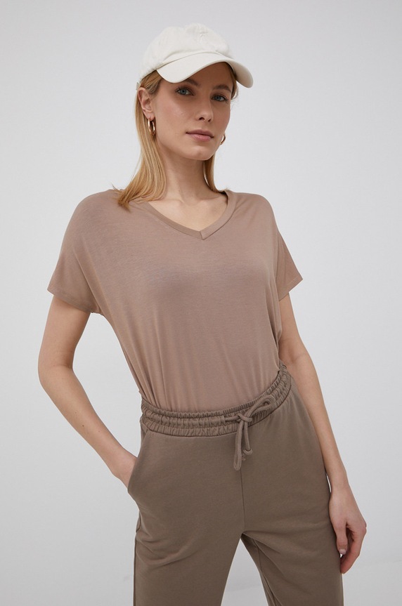 Vila t-shirt z elastanem brązowy 14063361.Portabella