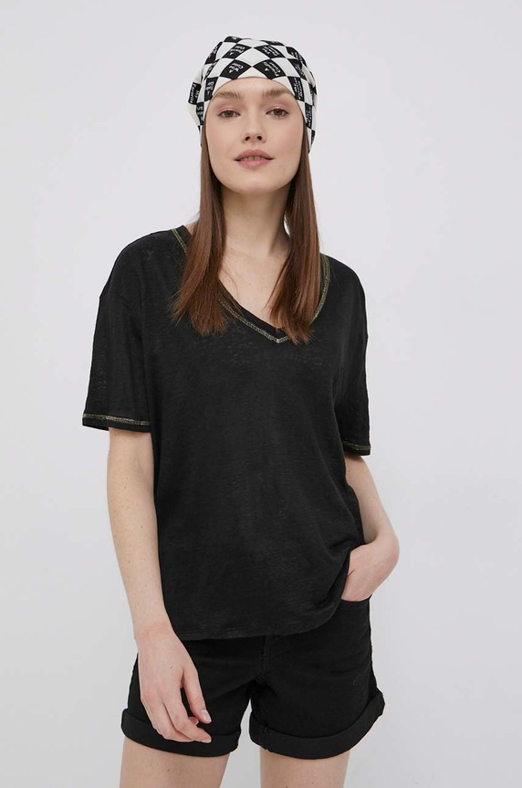 Vila t-shirt lniany szpic czarny 14067474.Black