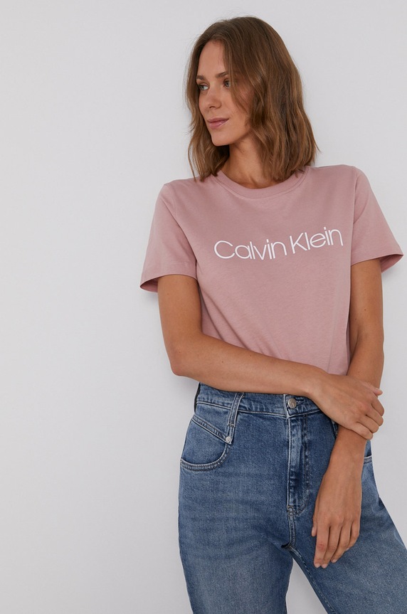 Calvin Klein T-shirt bawełniany nadruk różowy K20K202142.NOS