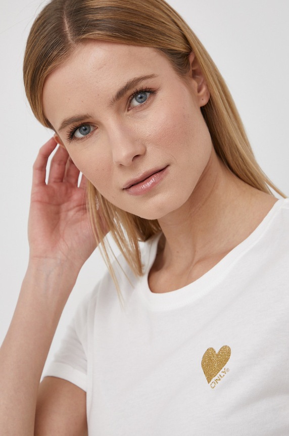 Bombažen t-shirt Only bela 15244714.CloudDance