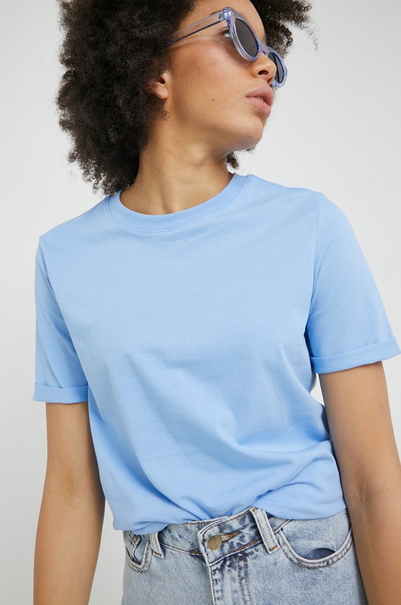 Pieces t-shirt bawełniany bawełna niebieski 17086970.VistaBlue