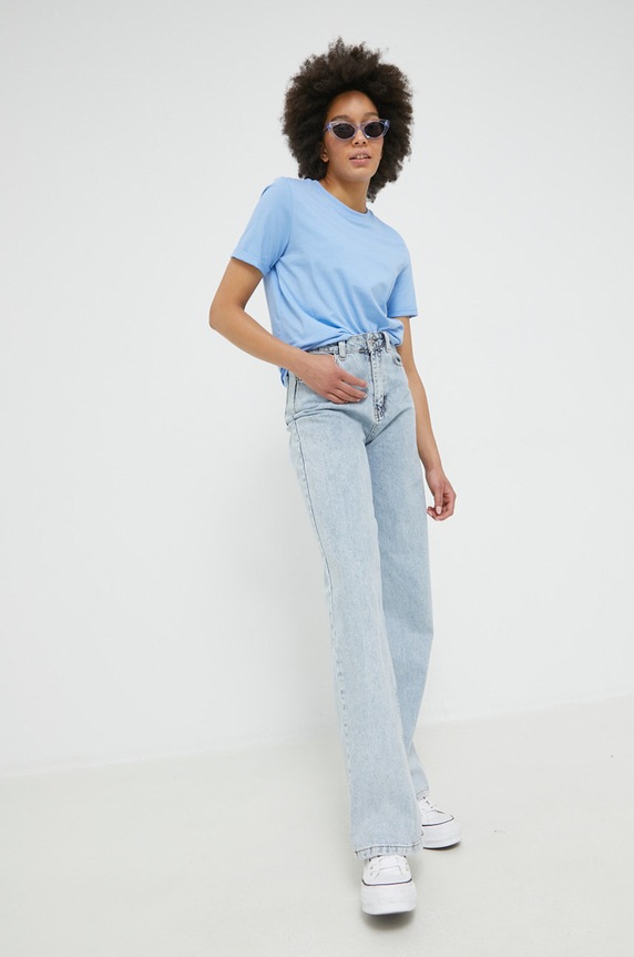 Pieces t-shirt bawełniany 17086970.VistaBlue niebieski AA00
