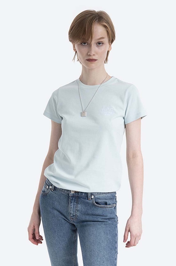 Bavlnené tričko A.P.C. Denise potlač zelená COEAV.F26842