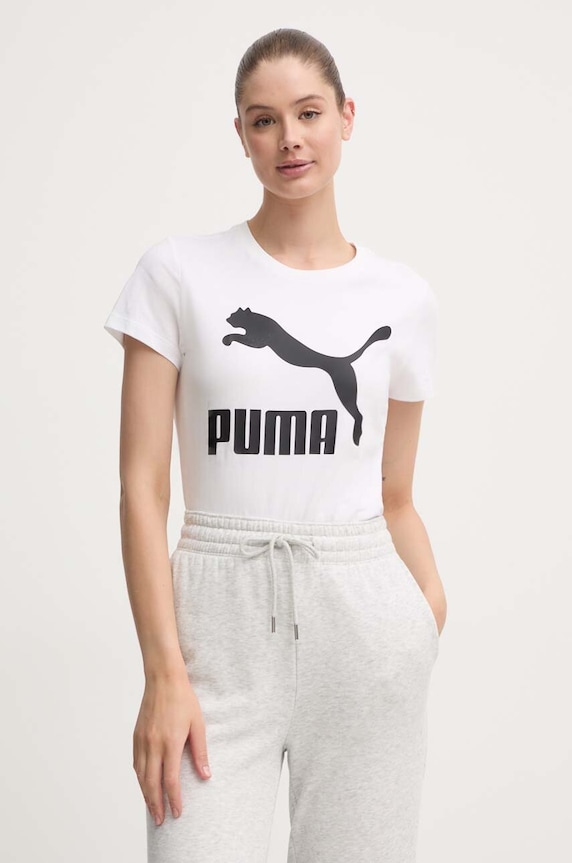 Puma tricou din bumbac Classic Logo Tee print alb 530076.02