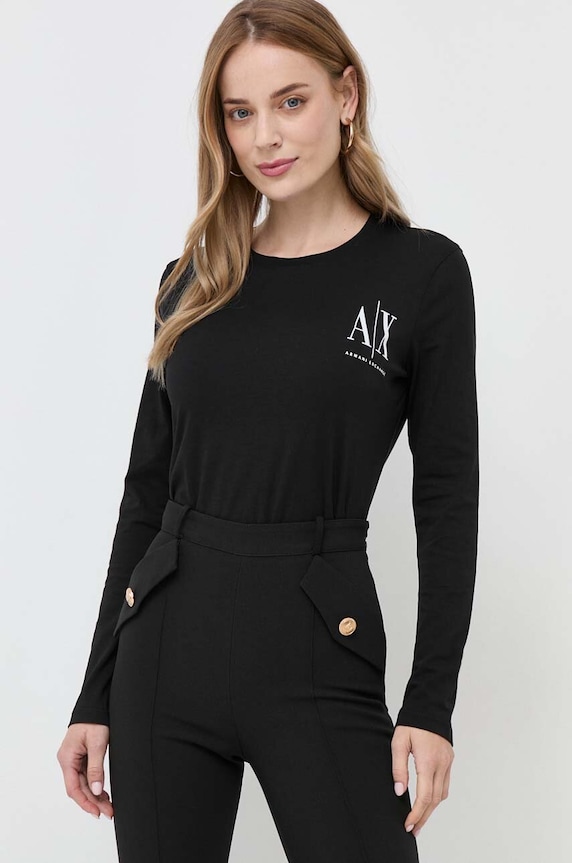 Armani Exchange longsleeve bawełniany nadruk czarny 8NYTLX.YJG3Z.NOS